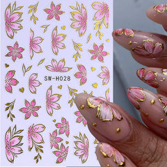 STZPRONAIL flor cerezo con borde dorado para aspecto elegante.