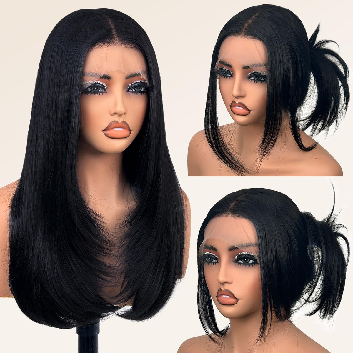 Su Mei.s glueless 26inch lace front wig front view, natural hairline ready to wear.
