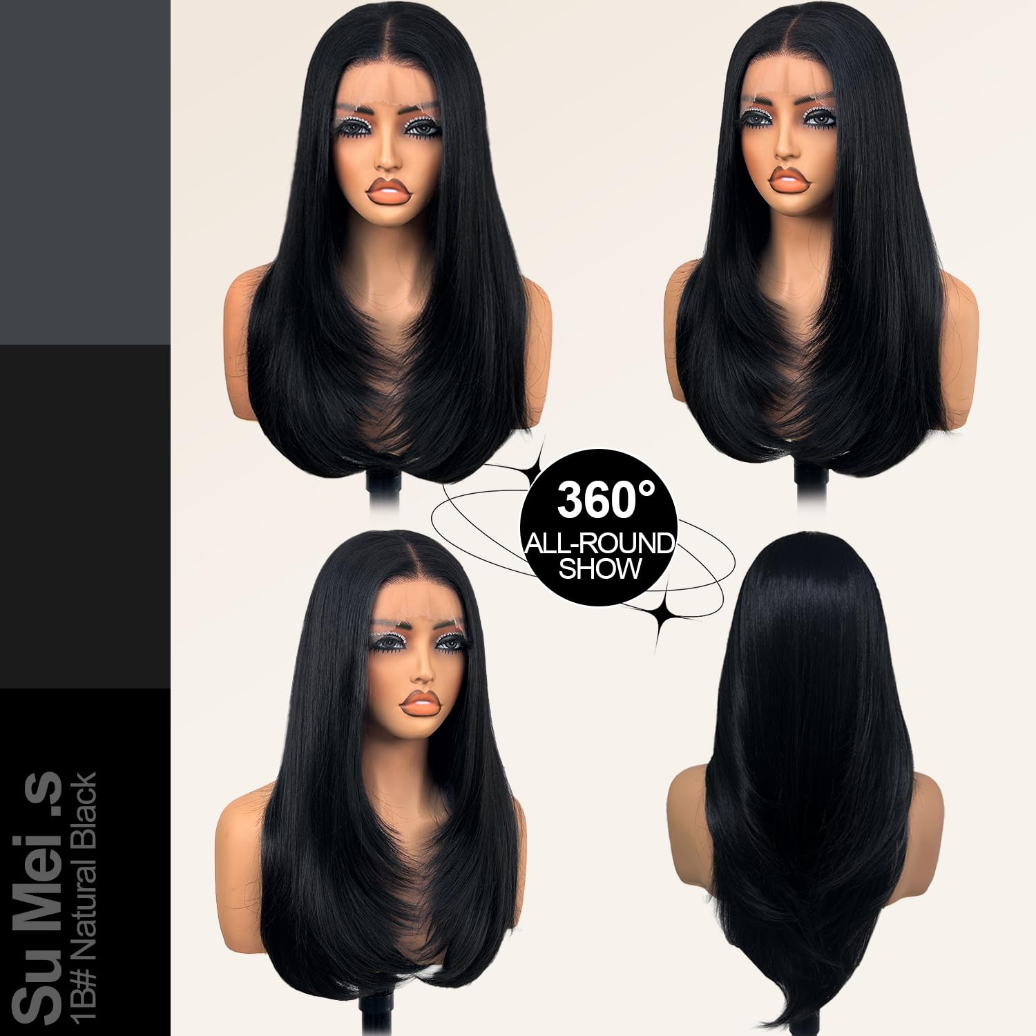 Su Mei.s glueless 26inch wig packaging includes cap and headband.