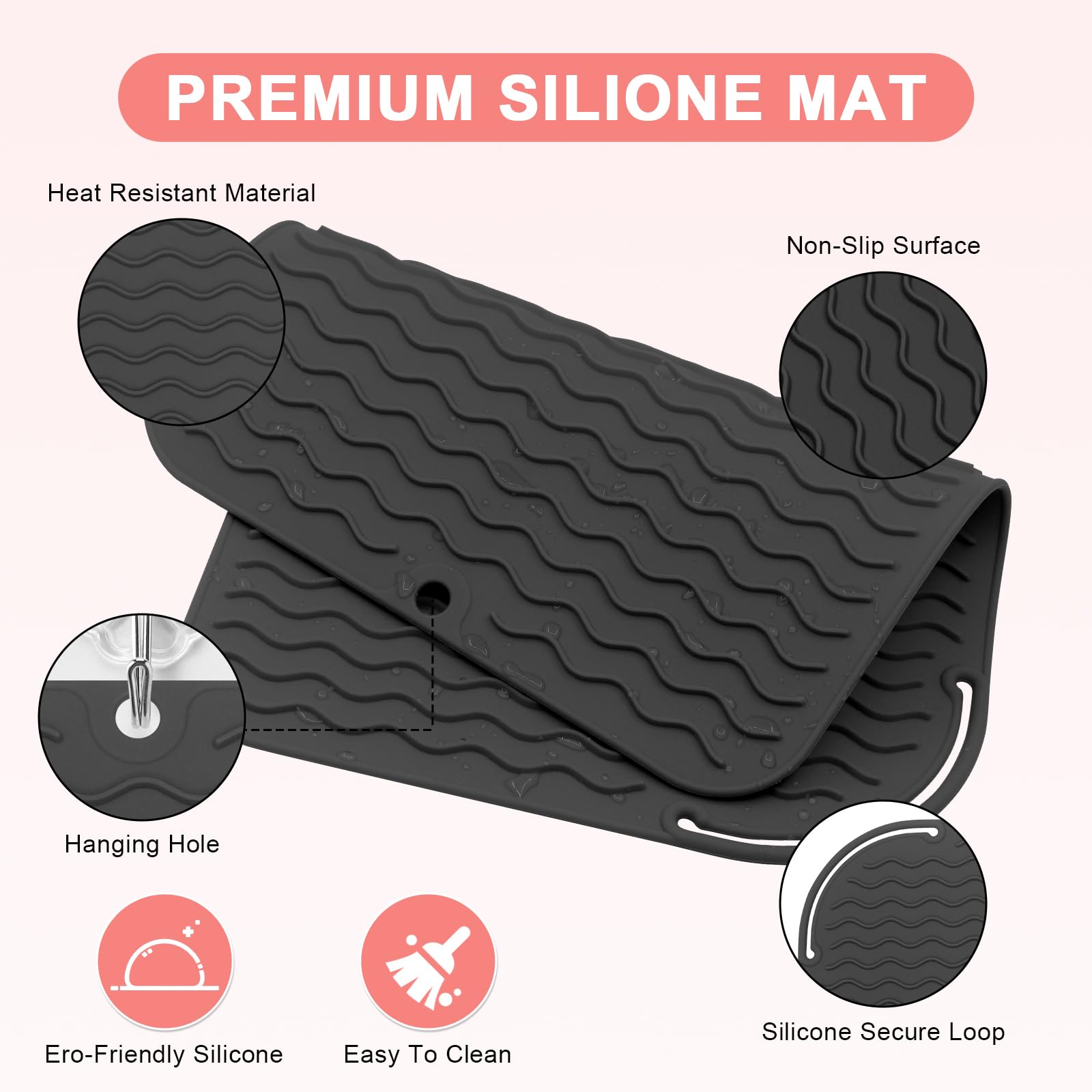 Suafrnut Almohadilla de silicona doble ola anti deslizante para plancha y rizador.