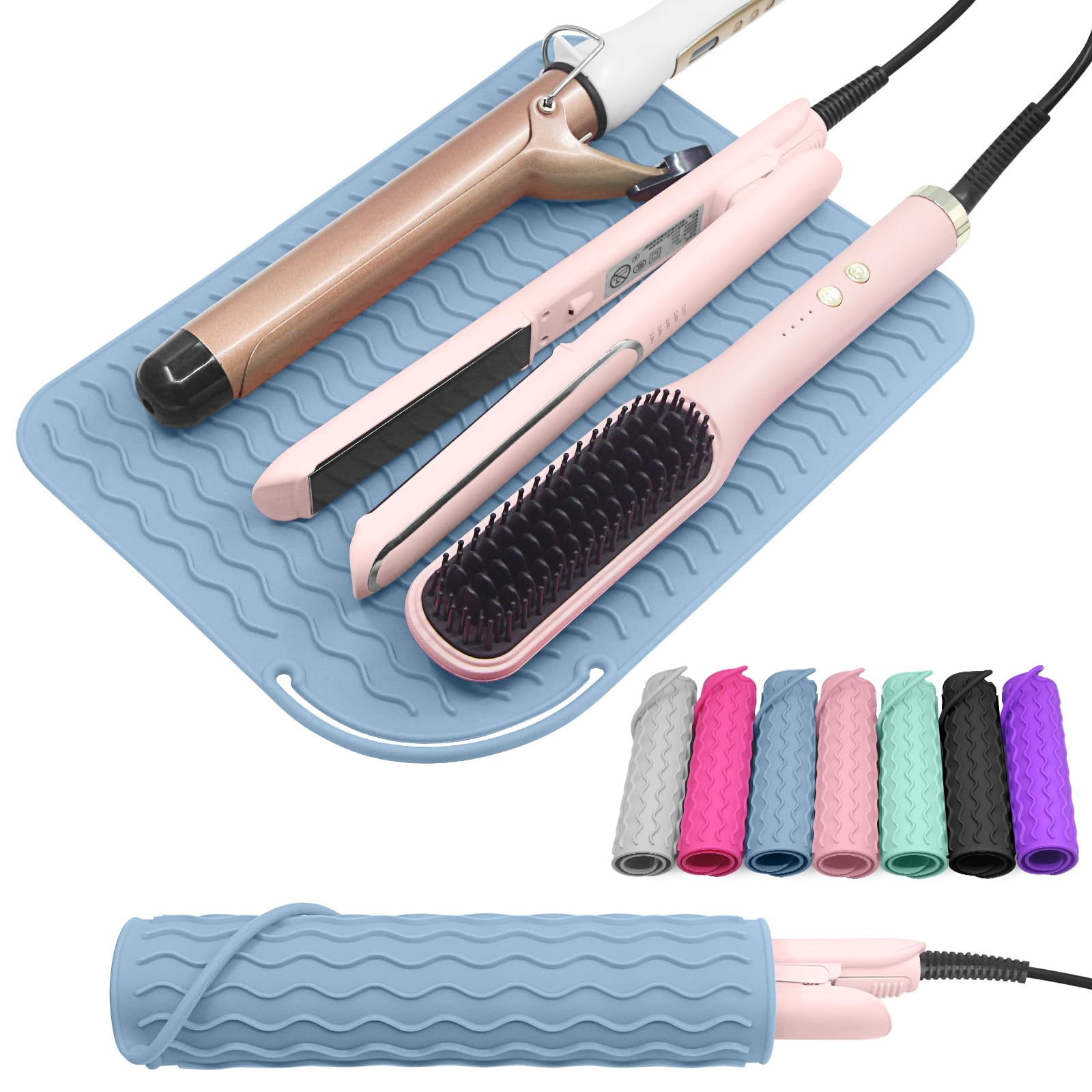 Suafrnut mat silicona grande protege encimera al peinar con herramientas.