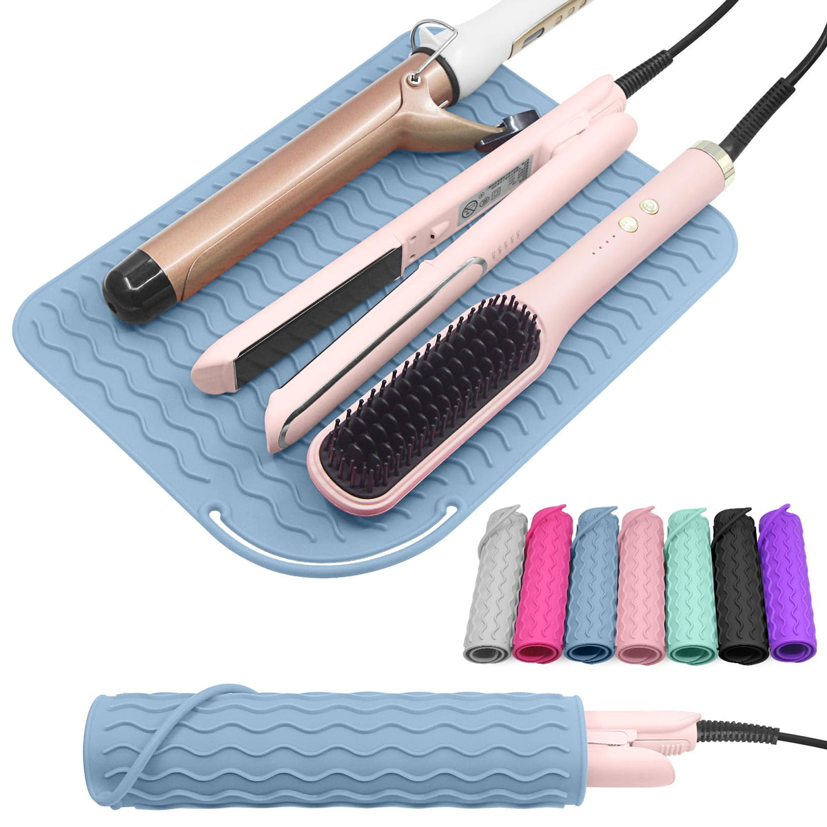 Suafrnut mat silicona grande protege encimera al peinar con herramientas.