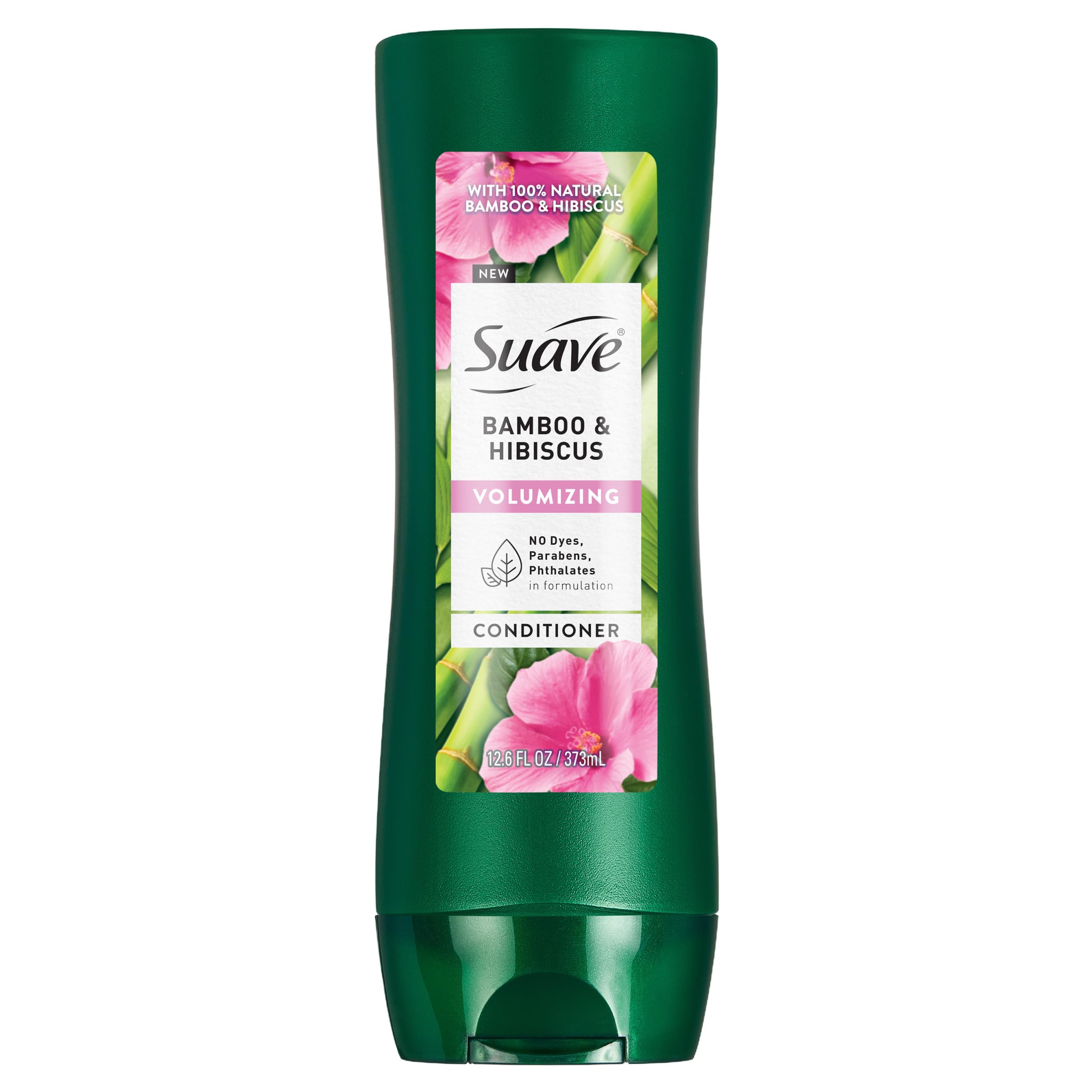 Acondicionador Suave Bamboo Hibiscus, vista frontal de la botella, volumen ligero.