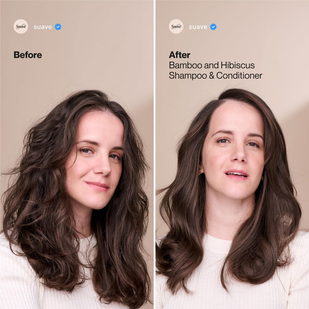 Acondicionador Suave Bamboo Hibiscus en cabello fino, mejora el volumen.