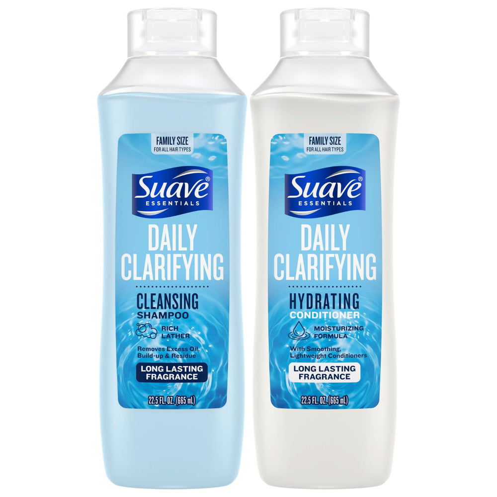 Champú clarificante Suave en botella, aroma fresco para una limpieza suave.