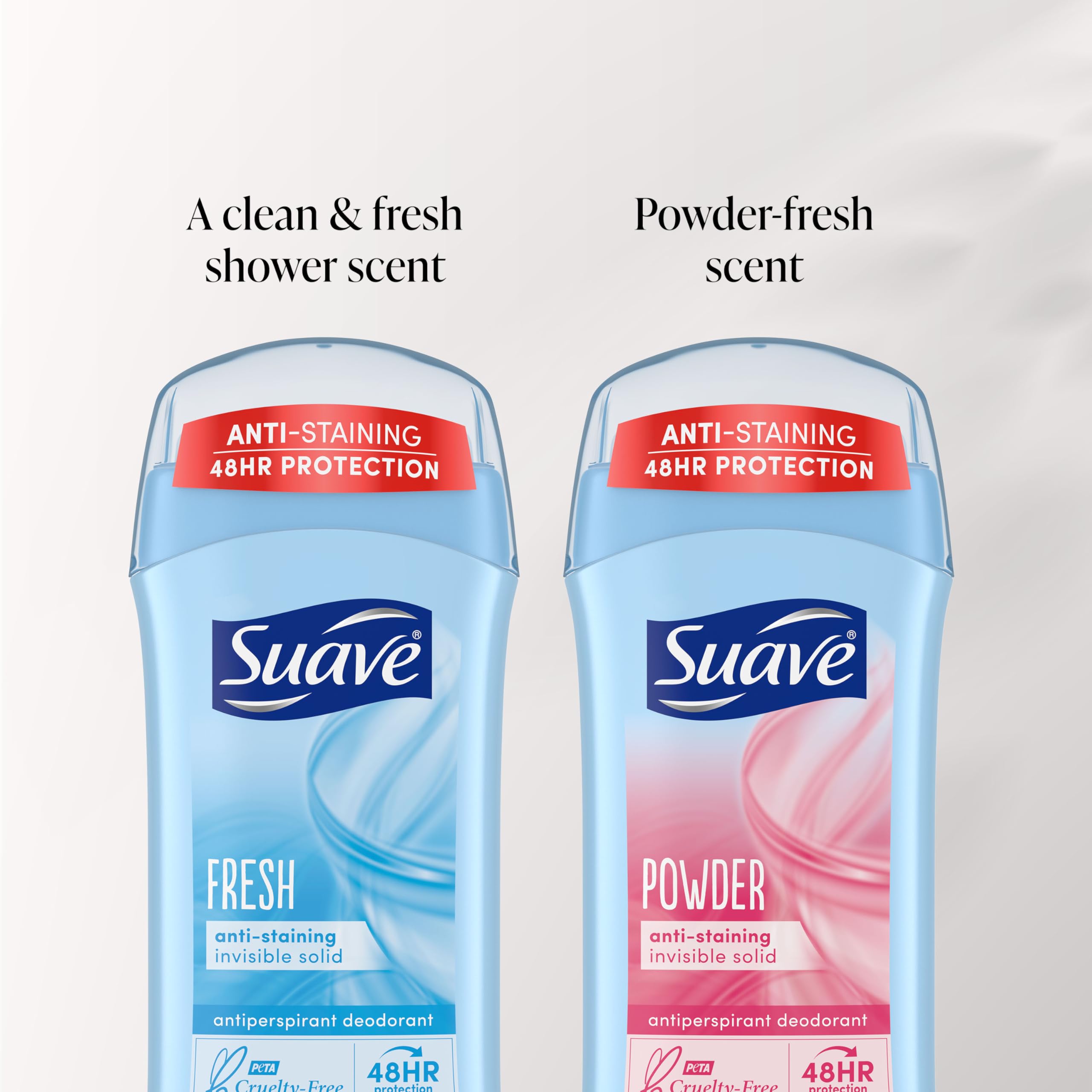 Suave Desodorante Mujer Powder Fresh, etiqueta de protección de 48 horas
