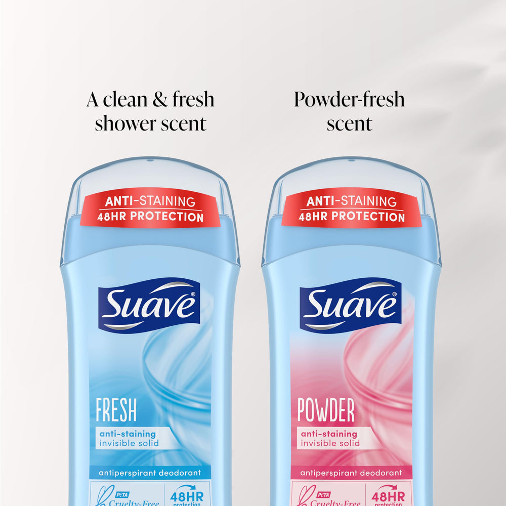 Suave Desodorante Mujer Powder Fresh, etiqueta de protección de 48 horas