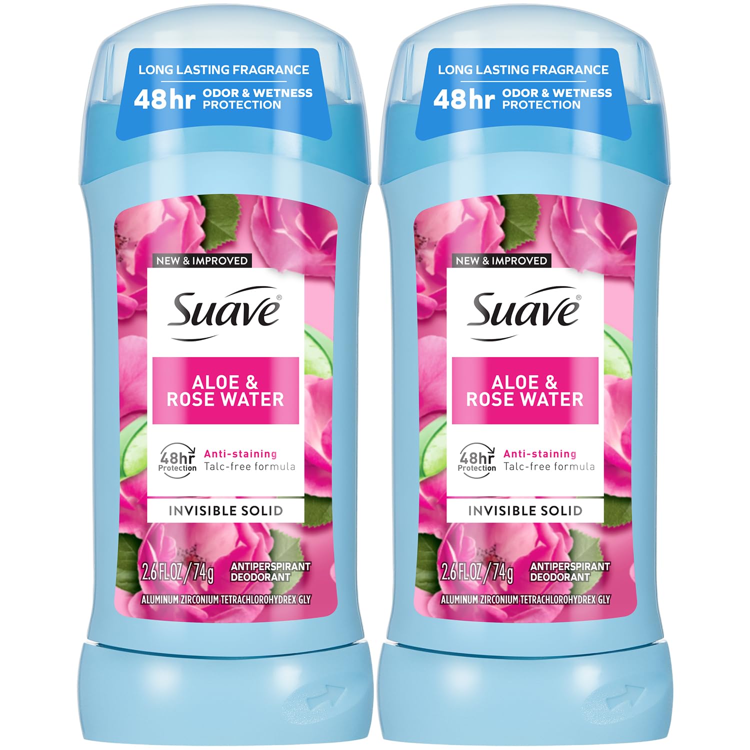 Suave Desodorante para Mujeres Aloe y Rosas, barra invisible que evita manchas y dura todo el día.