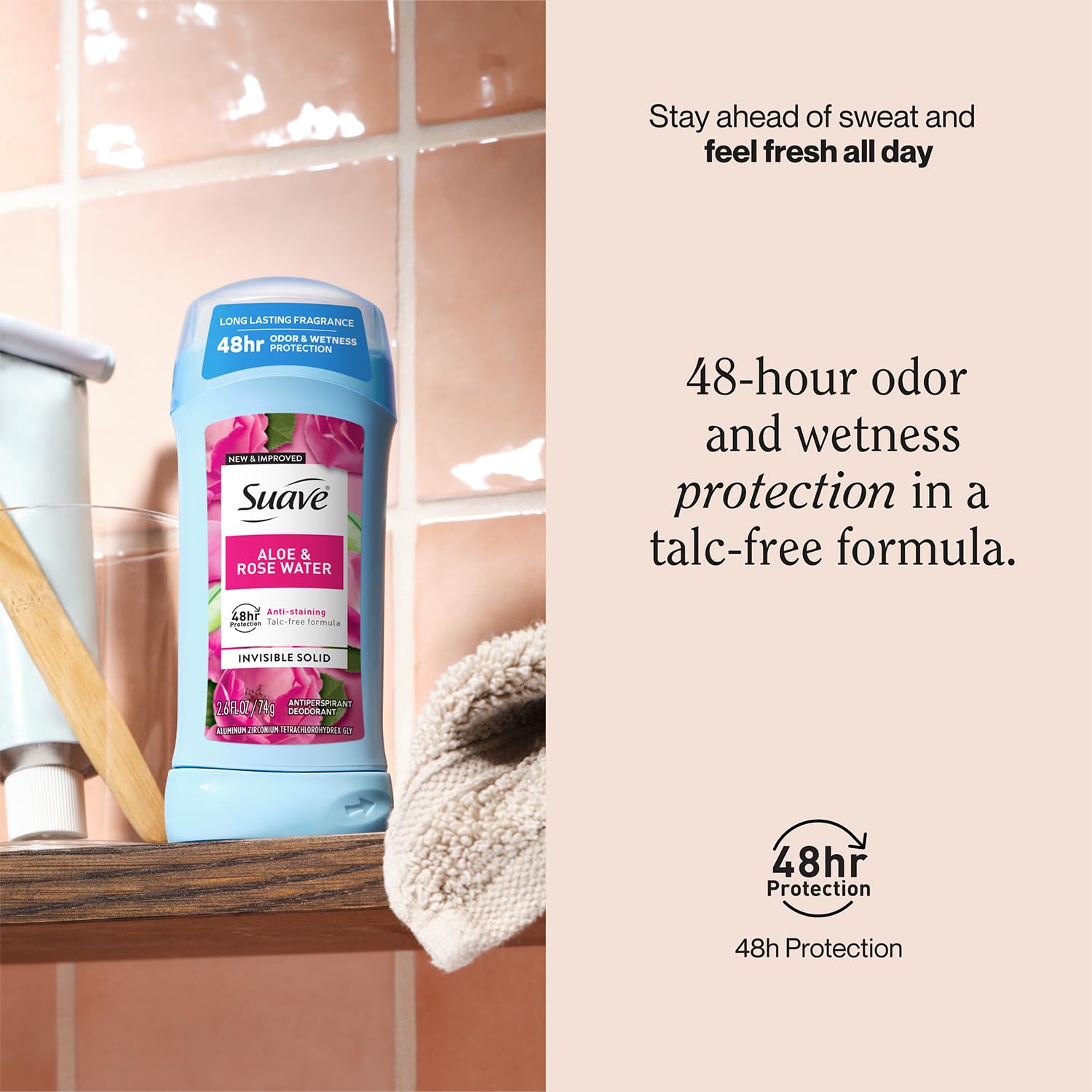 Fragancia ligera de rosas persistente gracias a Suave Aloe Rosas.