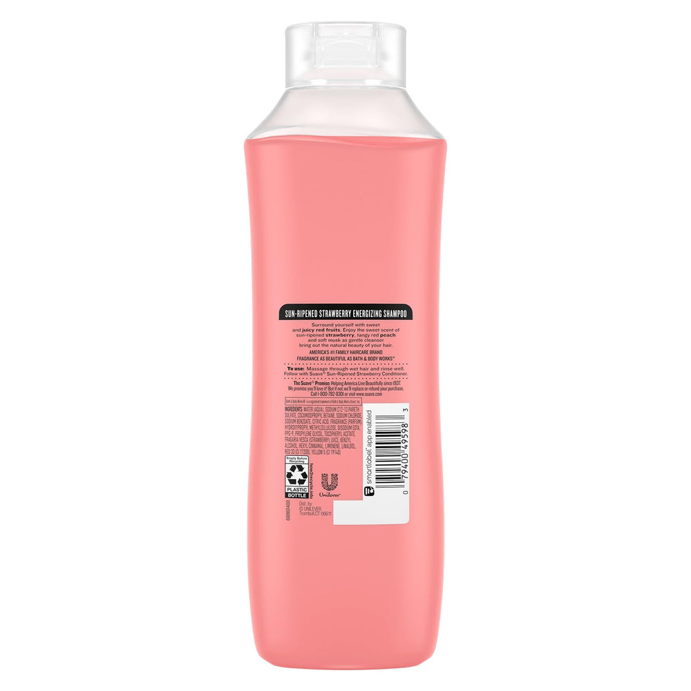 Champú Suave fresa vitamina E: nutrición suave para cabello sano.