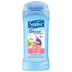 Suave Invis Sweet Pea y Violet, desodorante sólido invisible, protección de 24h para la piel y la ropa.