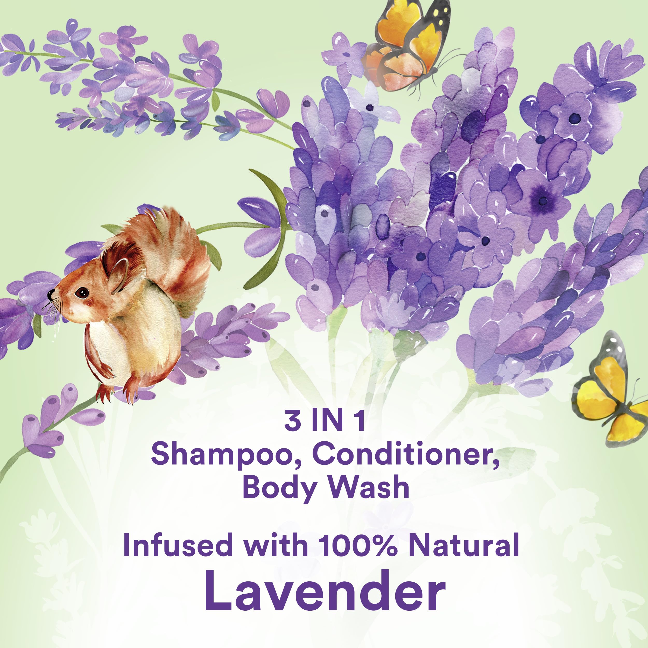 Suave Kids Lavanda Natural aplicando espuma suave para cabello y piel.