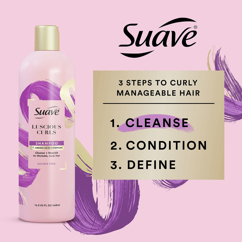 Etiqueta de Suave Luscious Curls con complejo de aminoácidos para mayor manejabilidad.