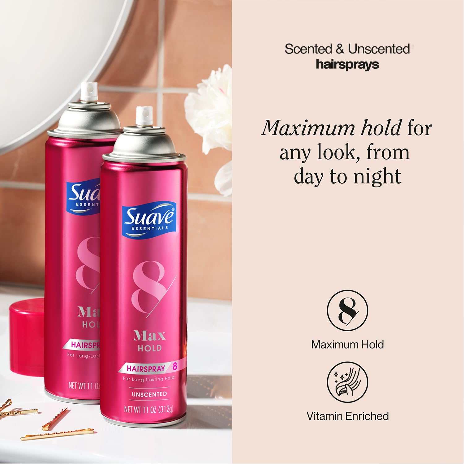 Suave Max Hold fragancia: spray con aroma para un look duradero