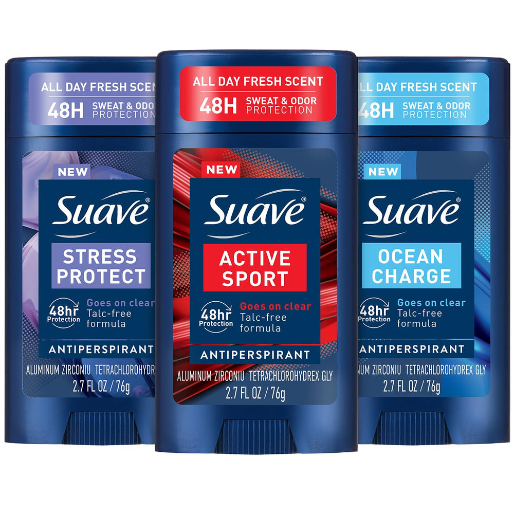 Suave Pack 3 antiperspirante para hombre en empaque, ideal para comparar opciones