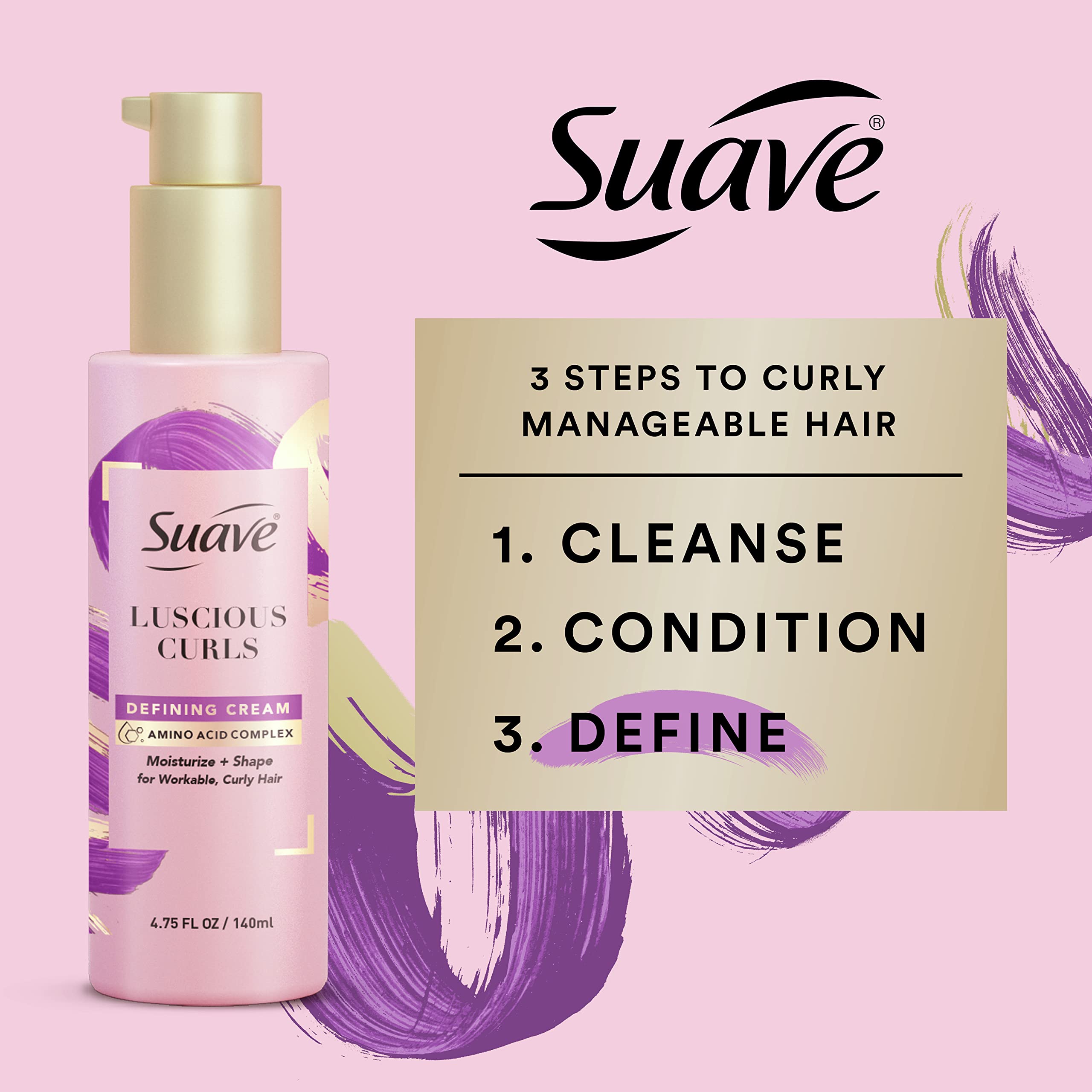 Suave Pink Luscious Curls, textura-cremosa, facilita peinado y manejo diario.