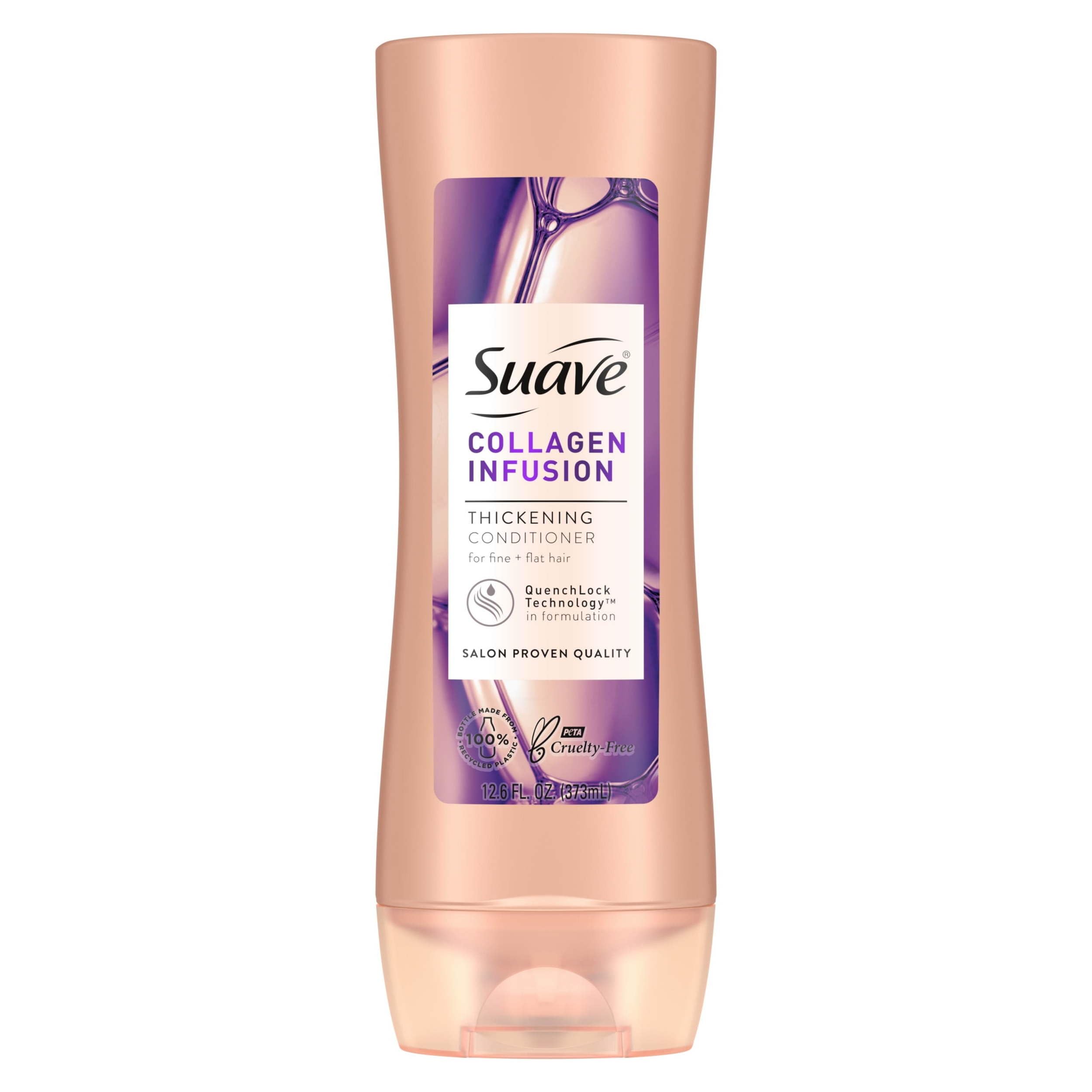 Suave Professionals Acondicionador engrosador Infusión de Colágeno, botella mostrando volumen para cabello fino.