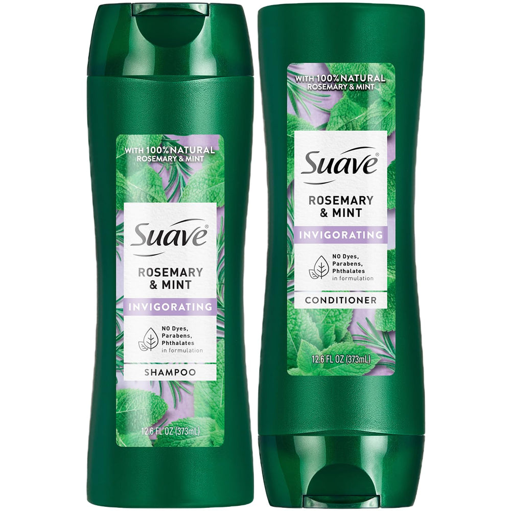 Suave rosemary mint shampoo bottle for an invigorating cleanse and fresh scent.