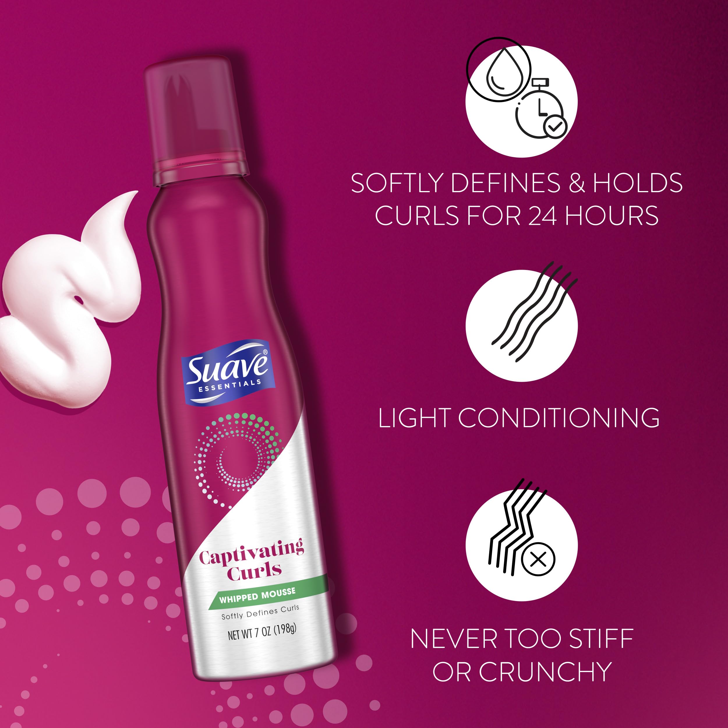 Mousse batido de Suave: control del frizz en días húmedos.