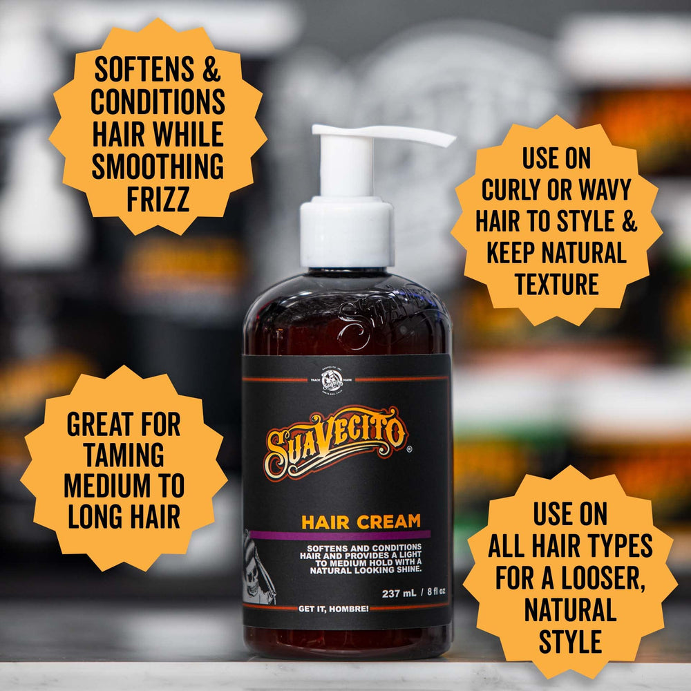 Suavecito Crema para Peinar, acabado brillo natural.