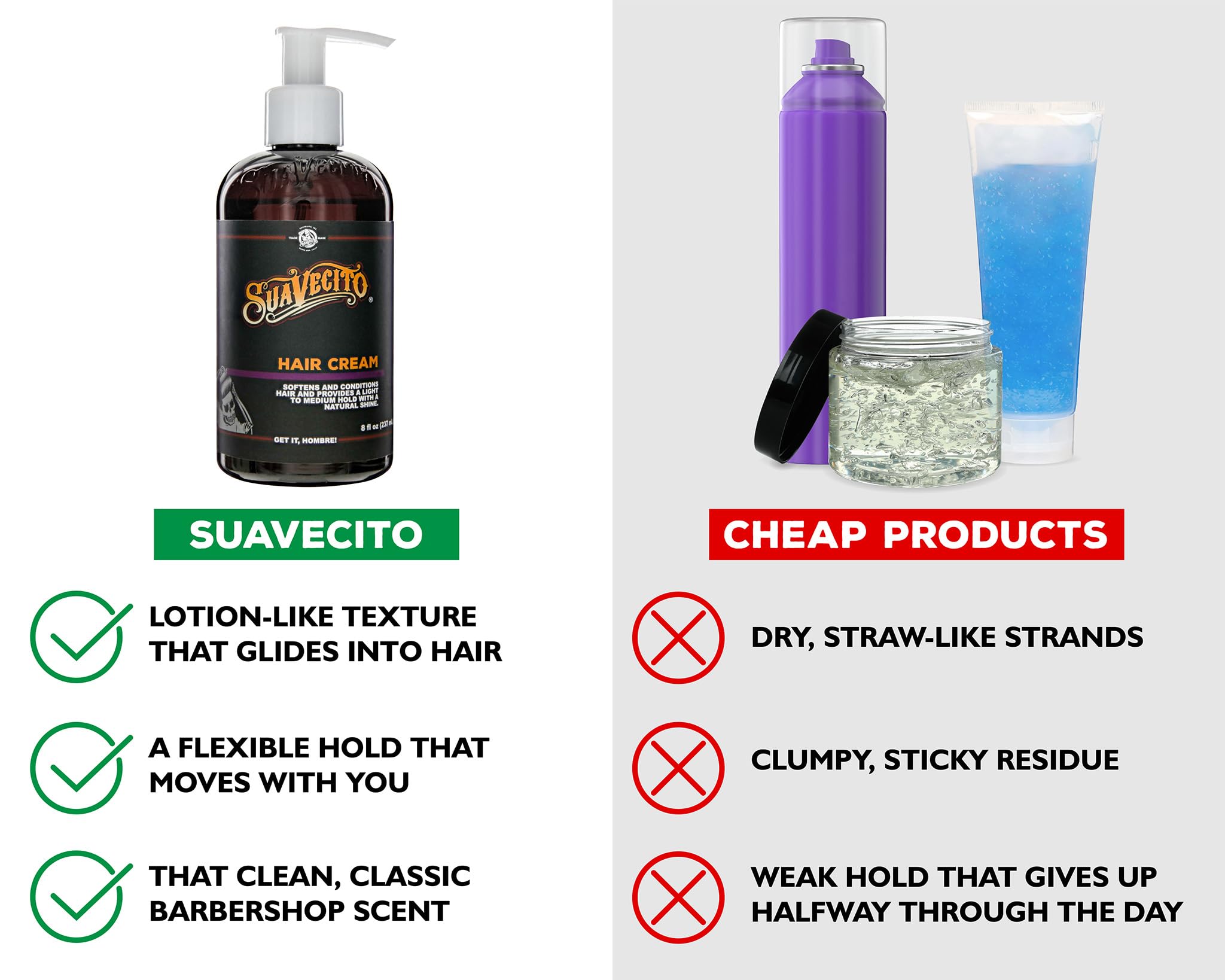 Suavecito Crema para Peinar, ideal para pelo largo y rizado.