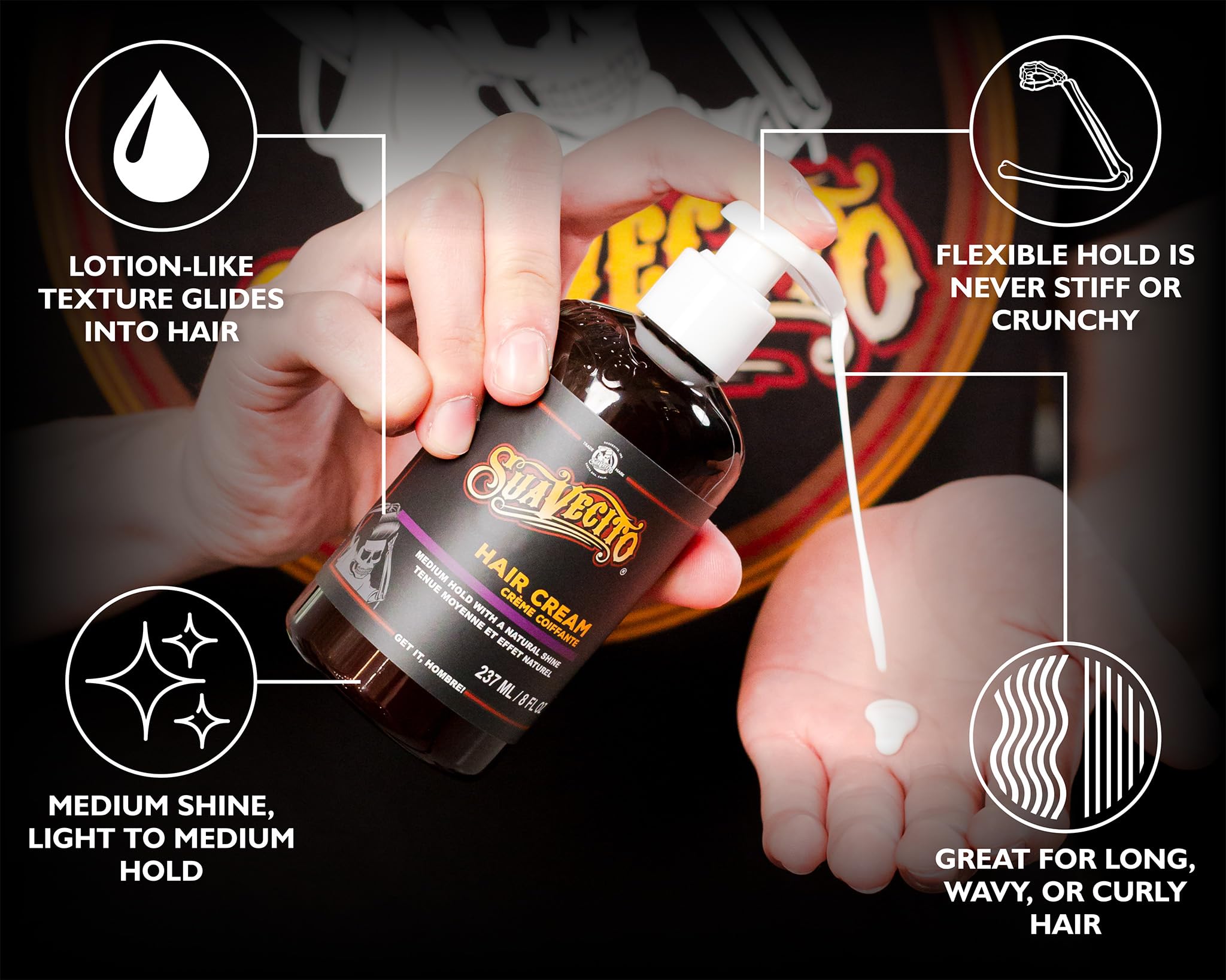 Suavecito Crema para Peinar, uso con peine para look pulido.