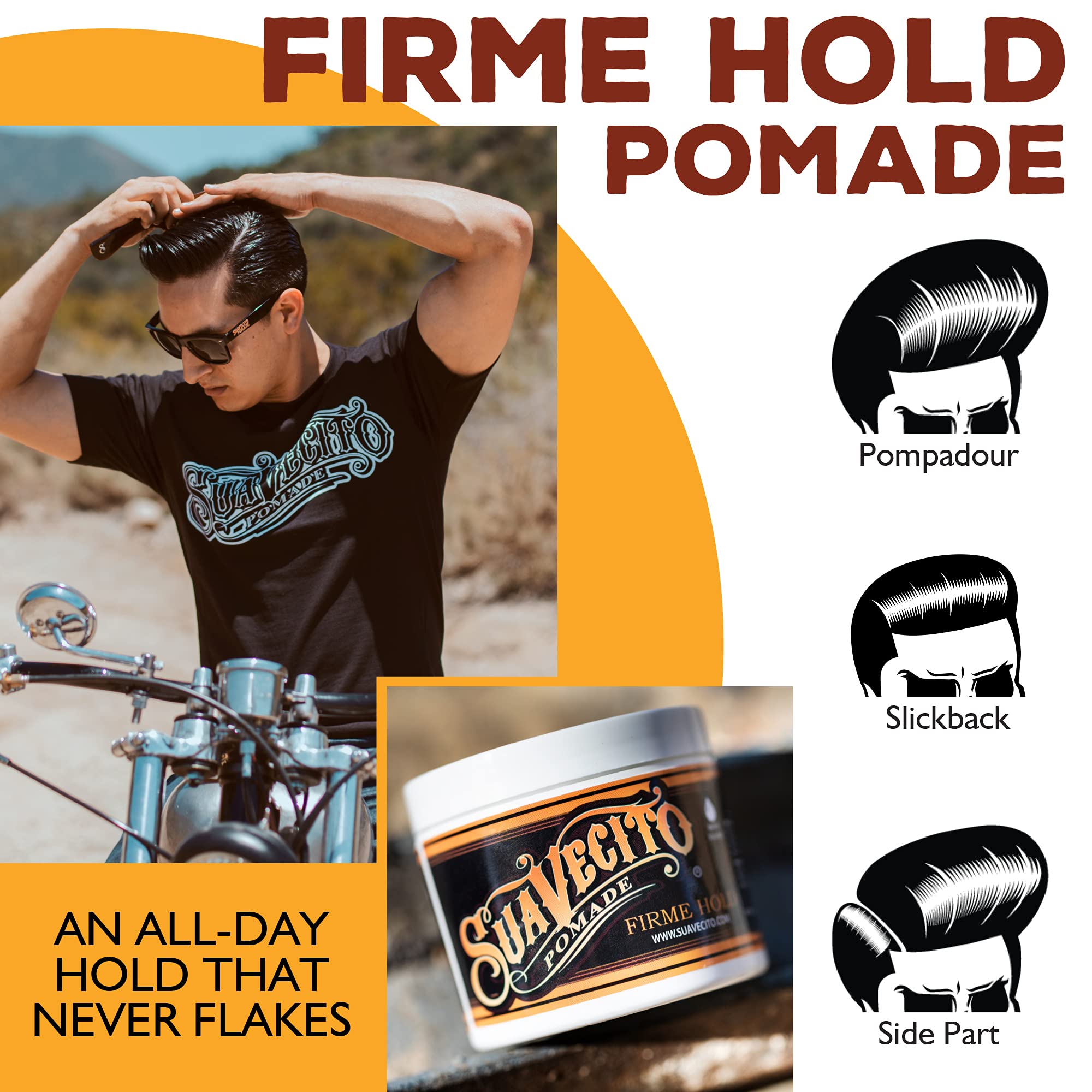 Suavecito Pomade Firme, brillo medio para un look natural.