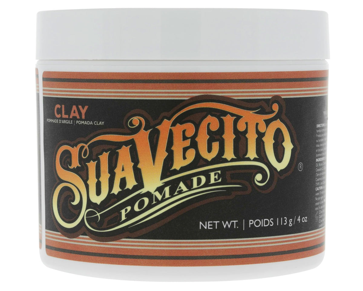Suavecito Pomade Firme Clay, bote de 4 onzas: textura definida y agarre duradero para peinados.