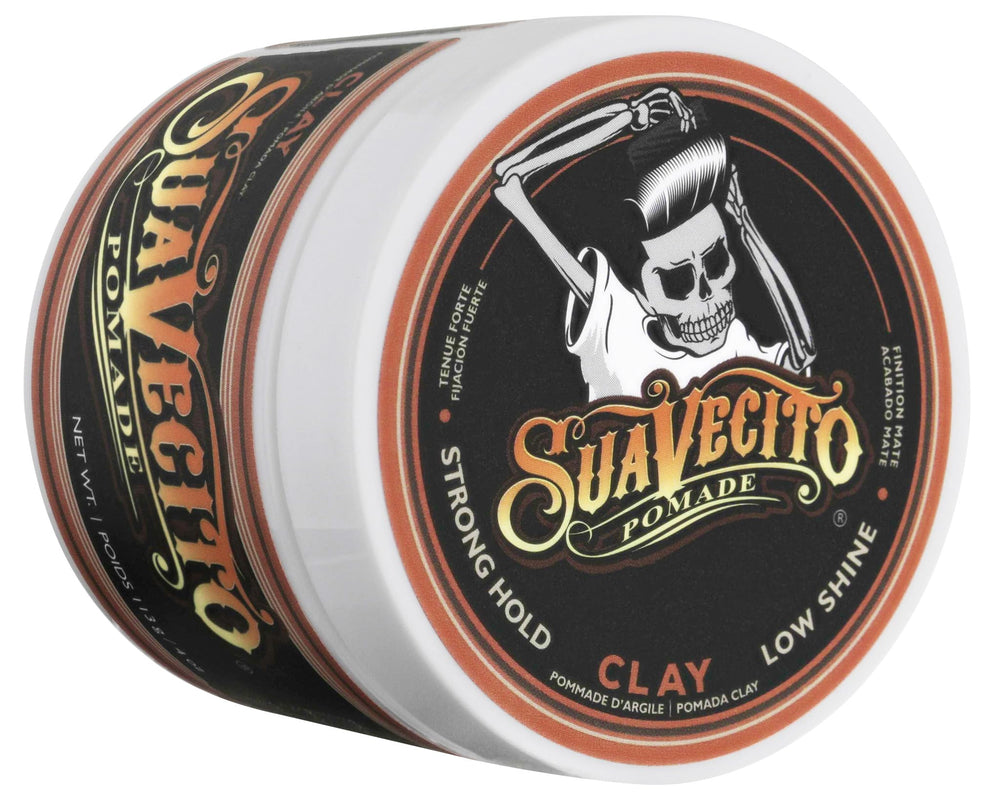 Suavecito Pomade Firme Clay, textura definida para definición natural y control del volumen.