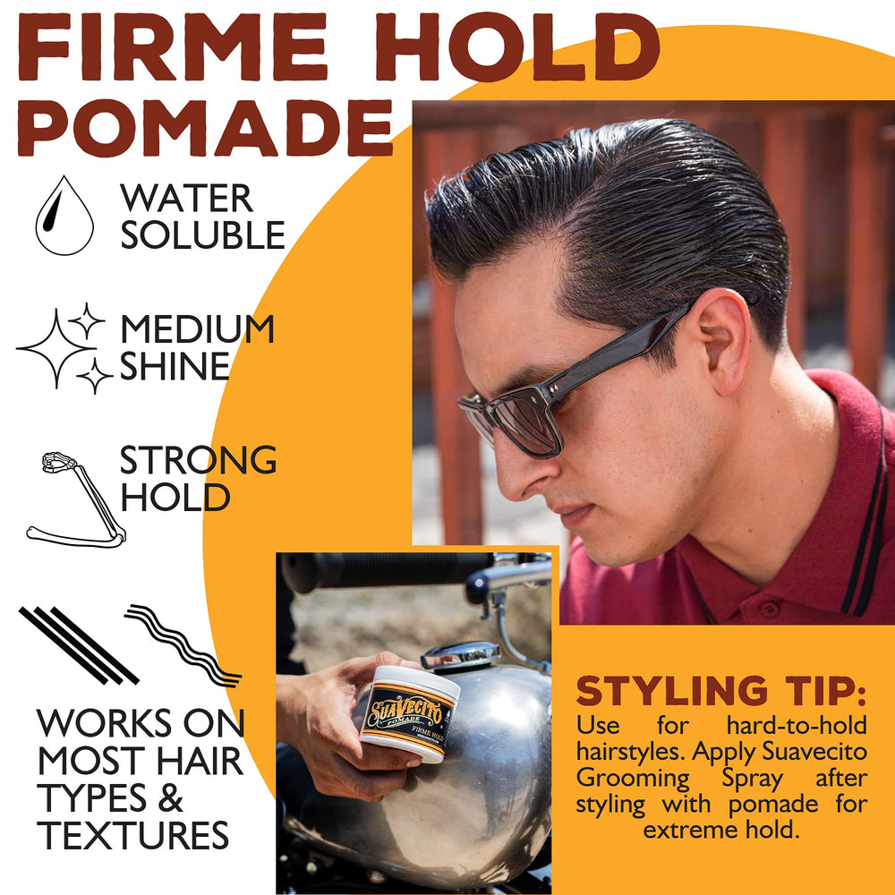Paquete de 3 Suavecito Pomade Firme, solución práctica para varios peinados.