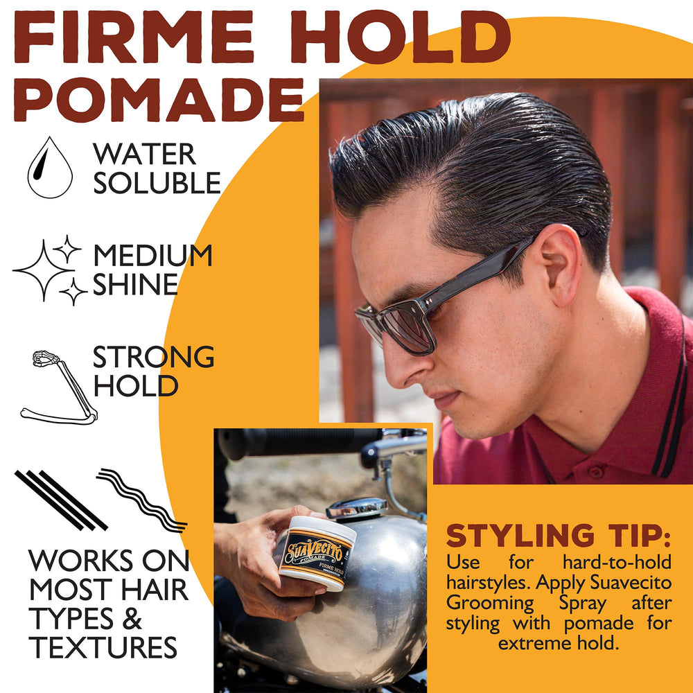 Suavecito Pomade Firme: adecuada para pelo grueso y estilos marcados.