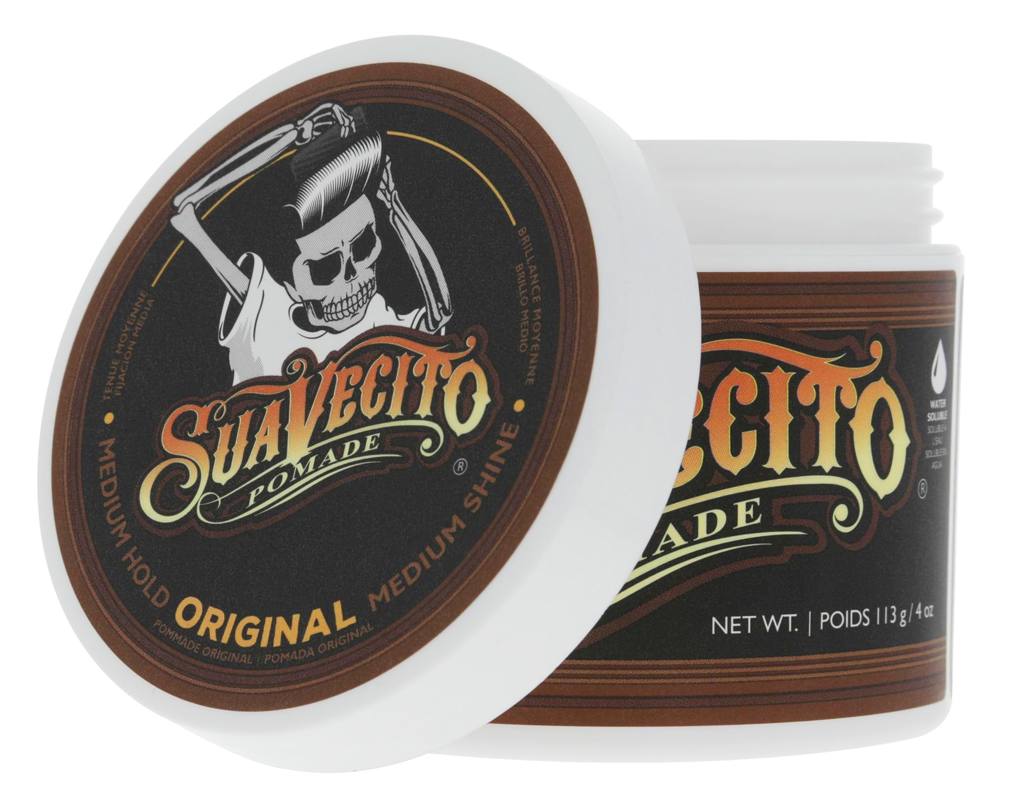 Brillo medio de Suavecito Original Hold para un acabado pulido.