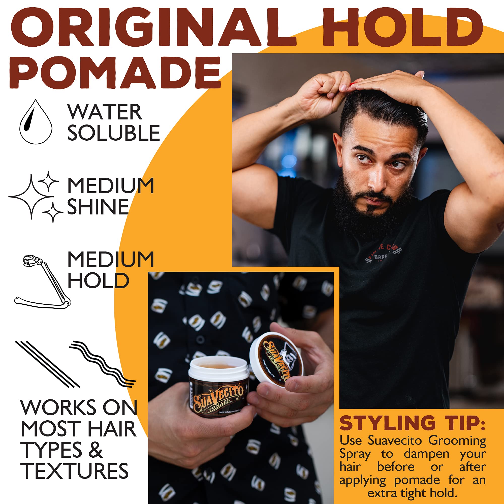 Fijación todo el día con Suavecito Original Hold sin peso ni residuos.