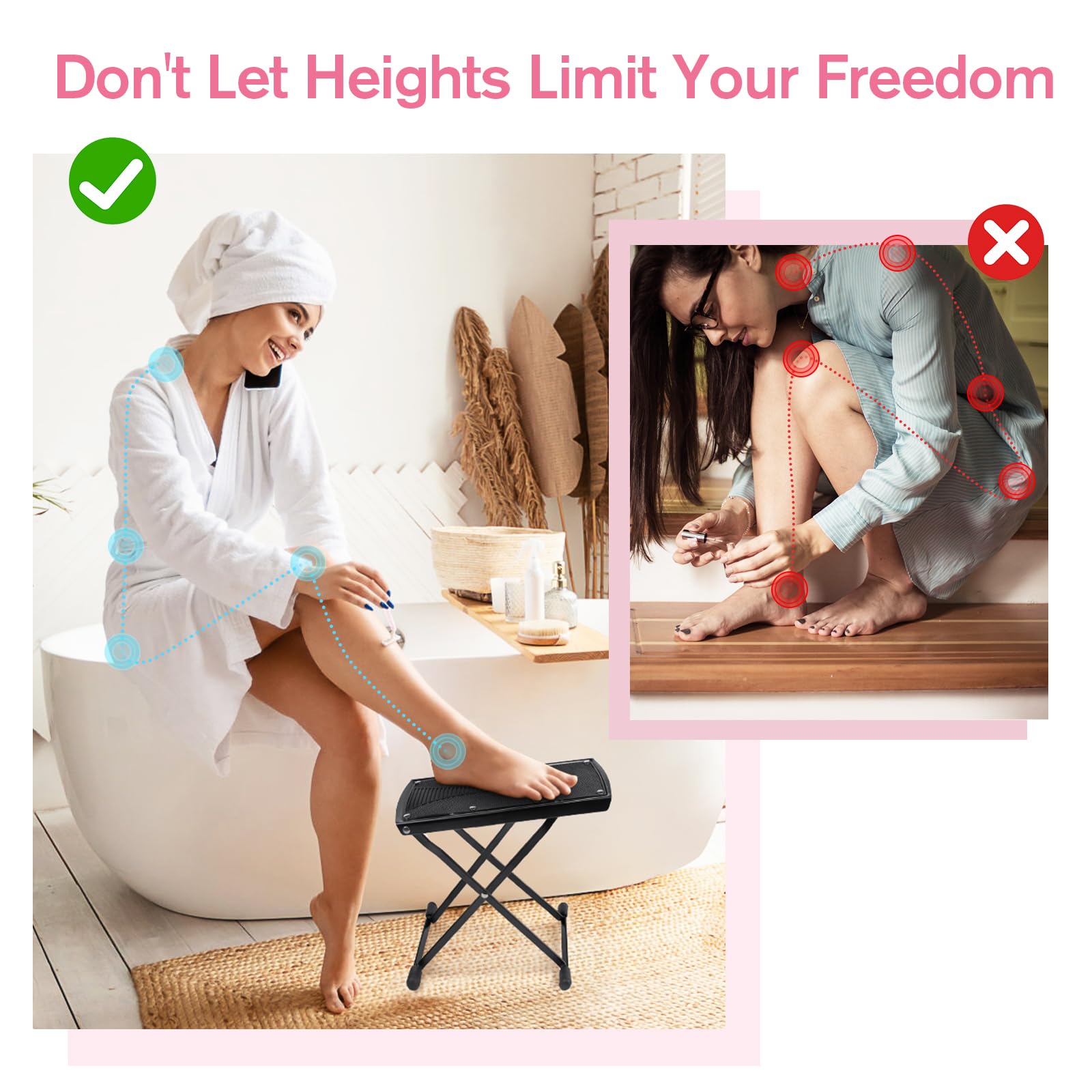 SUBAY Reposapies ergonómico reduce esfuerzos durante limado y uñas.