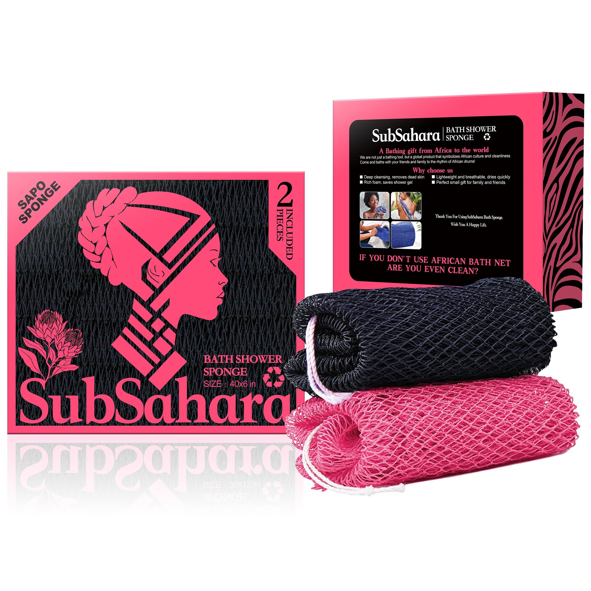 SubSahara esponja de red africana auténtica para ducha, textura exfoliante suave.