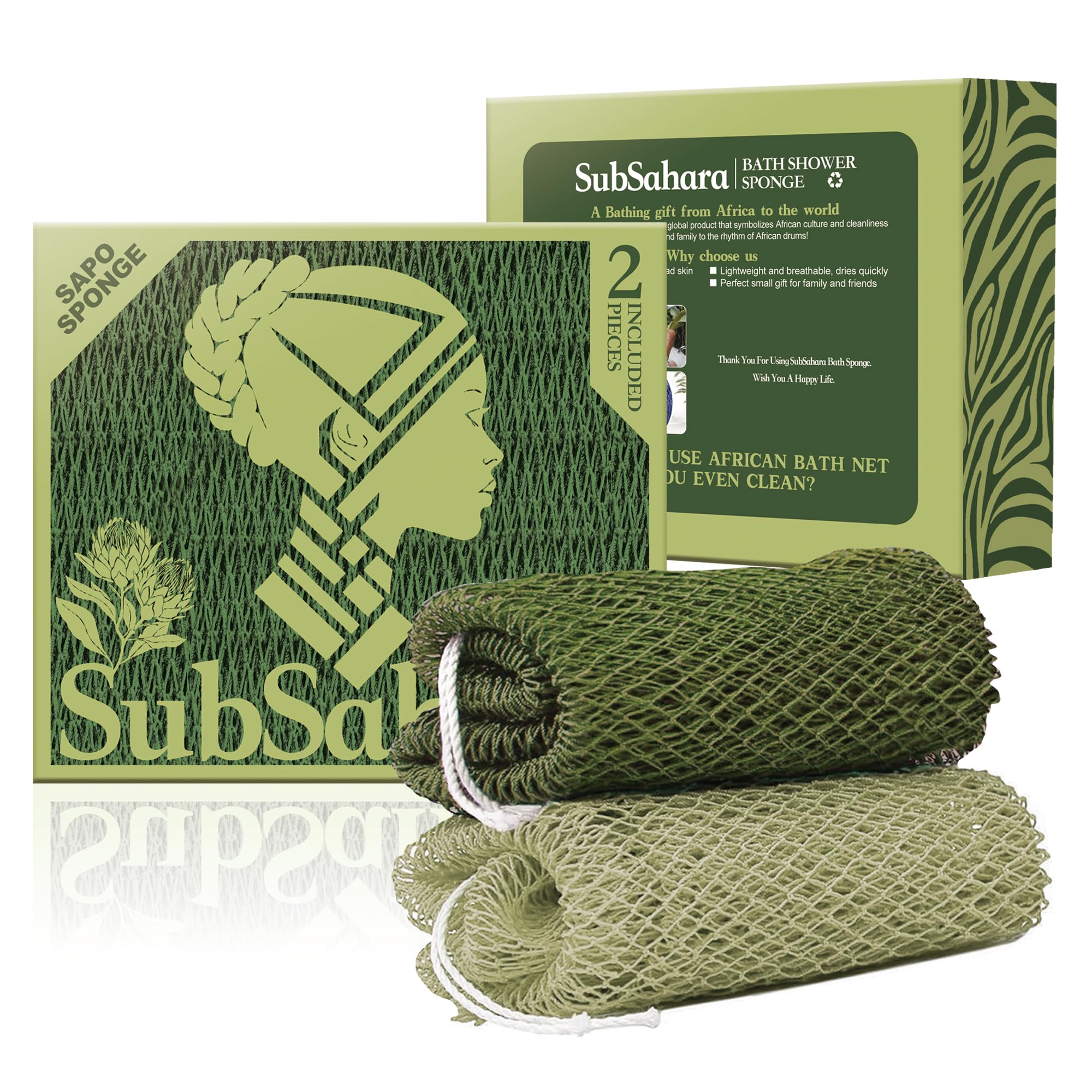 SubSahara Esponja de red africana auténtica 2-pack, nudo característico para exfoliar suavemente.