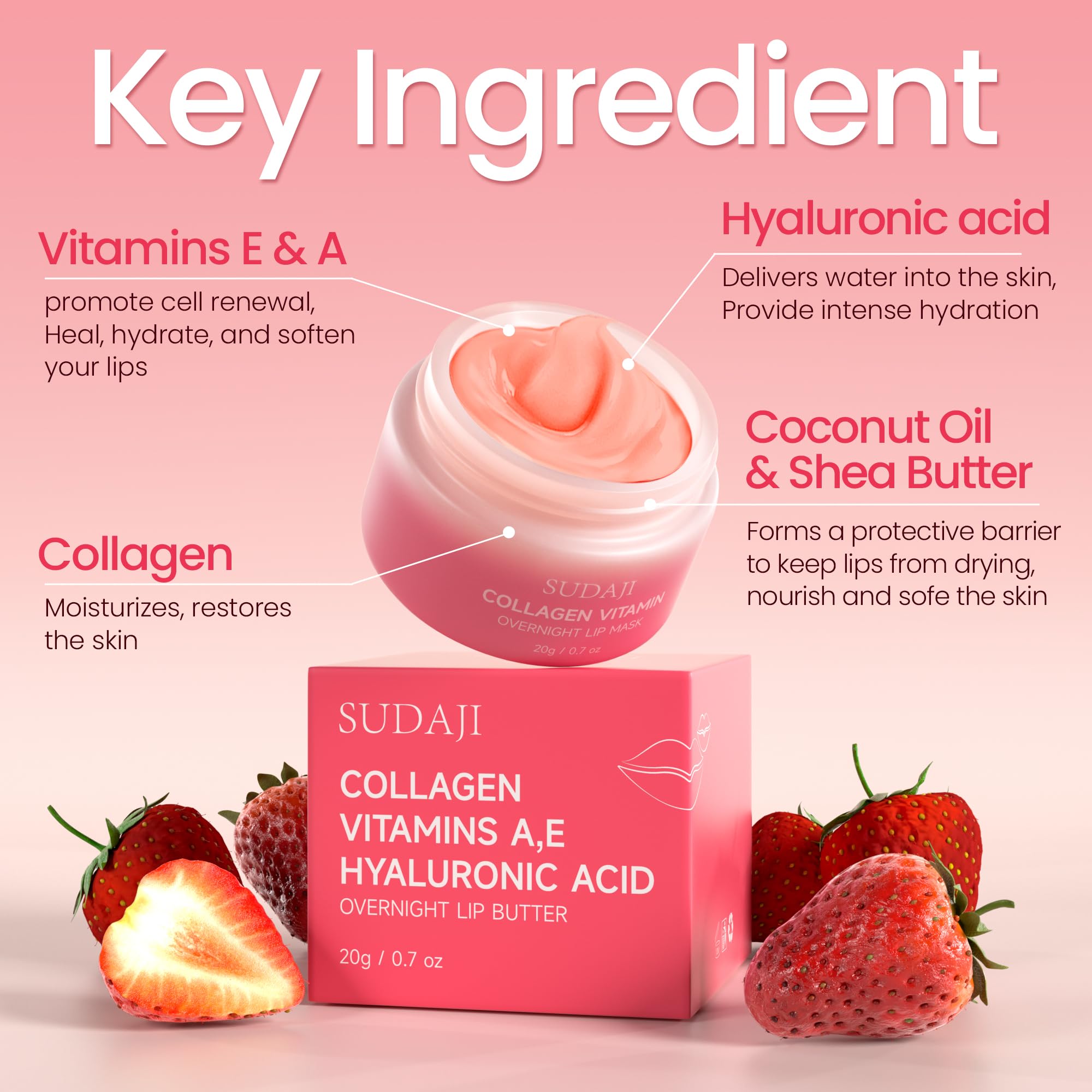 SUDAJI Overnight Lip Hydration scene suggests waking up to softer, smoother lips.