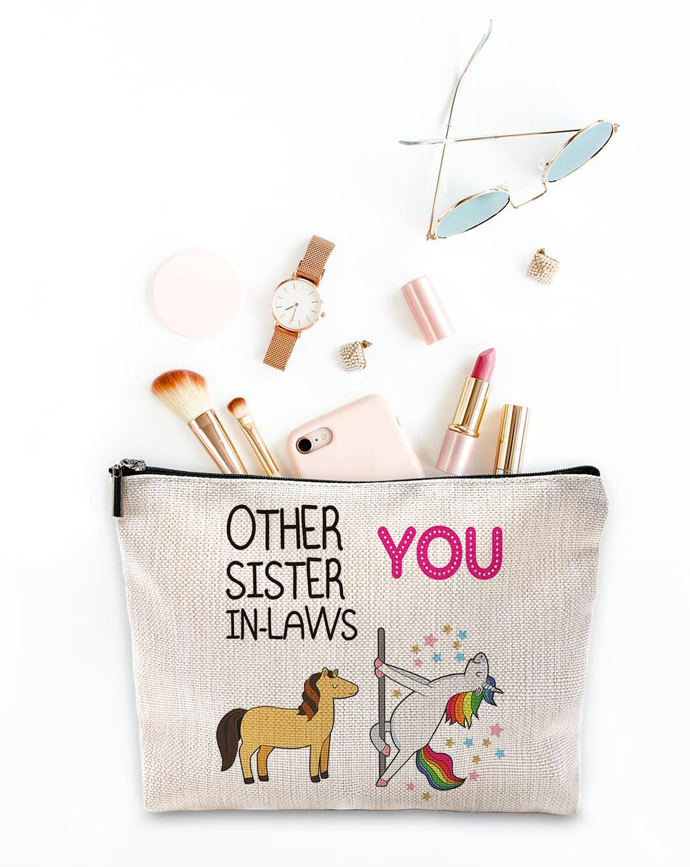 Sufamb bolso de maquillaje de lino, resistente y duradero para viajes.