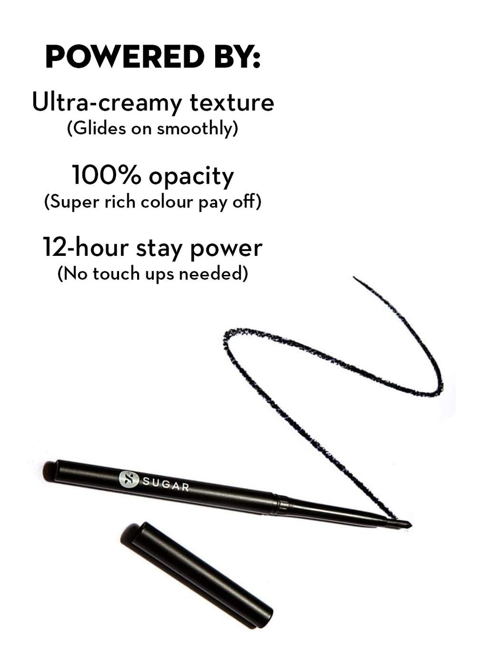 SUGAR Cosmetics Kohl Of Honour Intense Kajal 01 Blackout, definición dramática para look nocturno