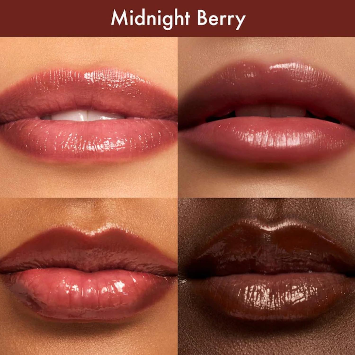 Summer Fridays Dream Lip Oil tono Midnight Berry realza el look.