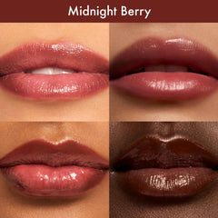 Summer Fridays Dream Lip Oil tono Midnight Berry realza el look.