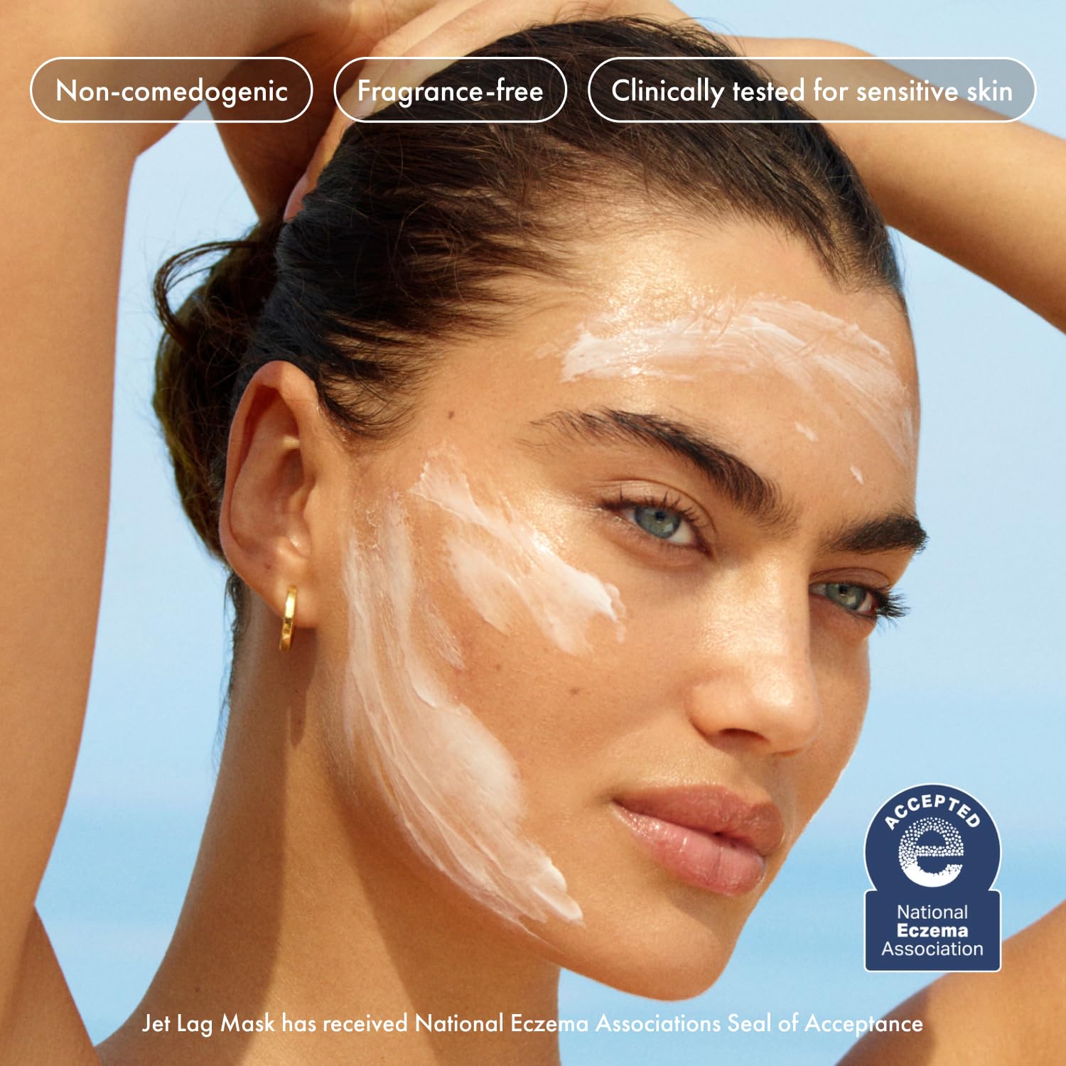 Jet Lag Mask Mini, mezcla calmante con alantoína y pepino para piel serena.