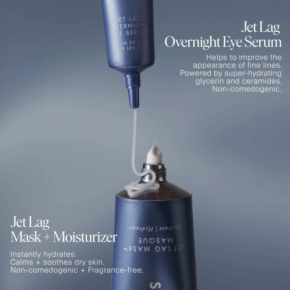 Ceramidas en Summer Fridays Jet Lag Overnight Eye Serum cuidan la piel del contorno.