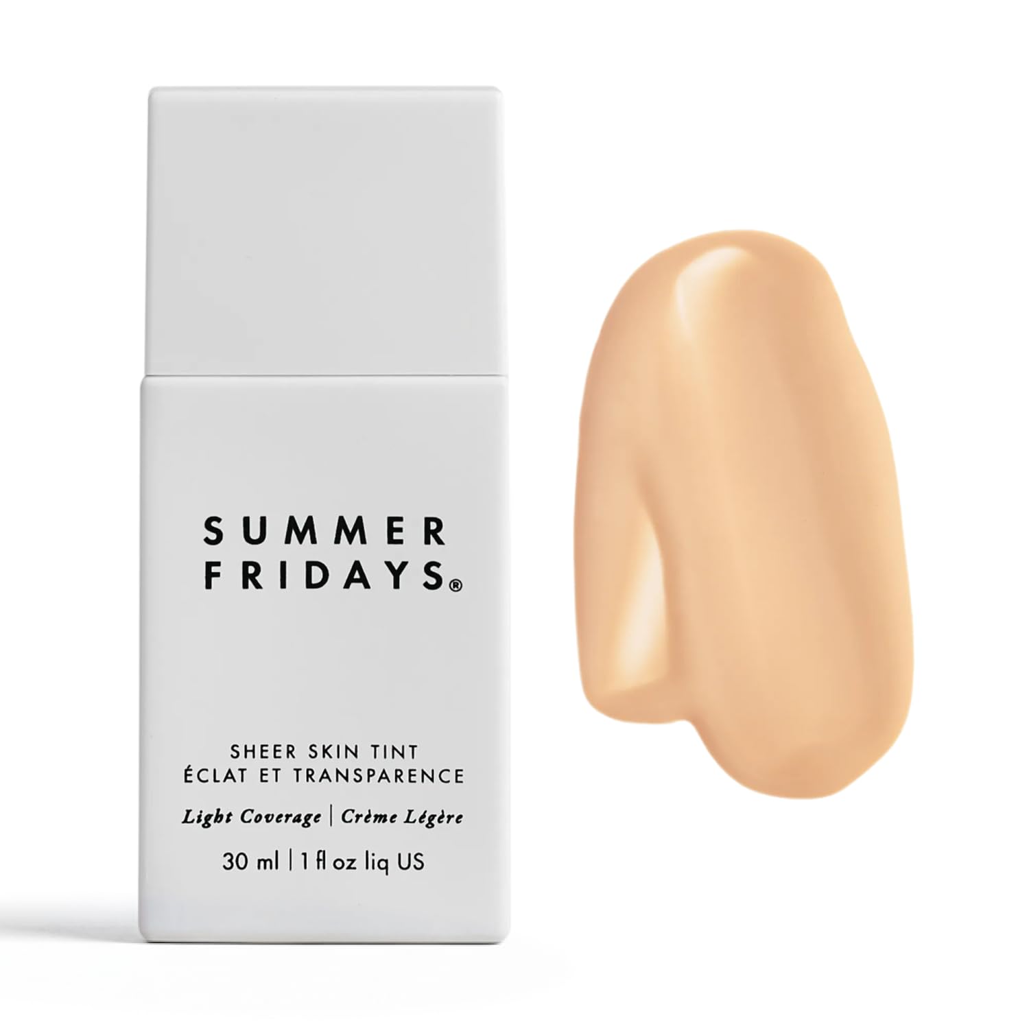 Summer Fridays Sheer Skin Tint en bote de 1oz, hidratación ligera y tono uniforme.