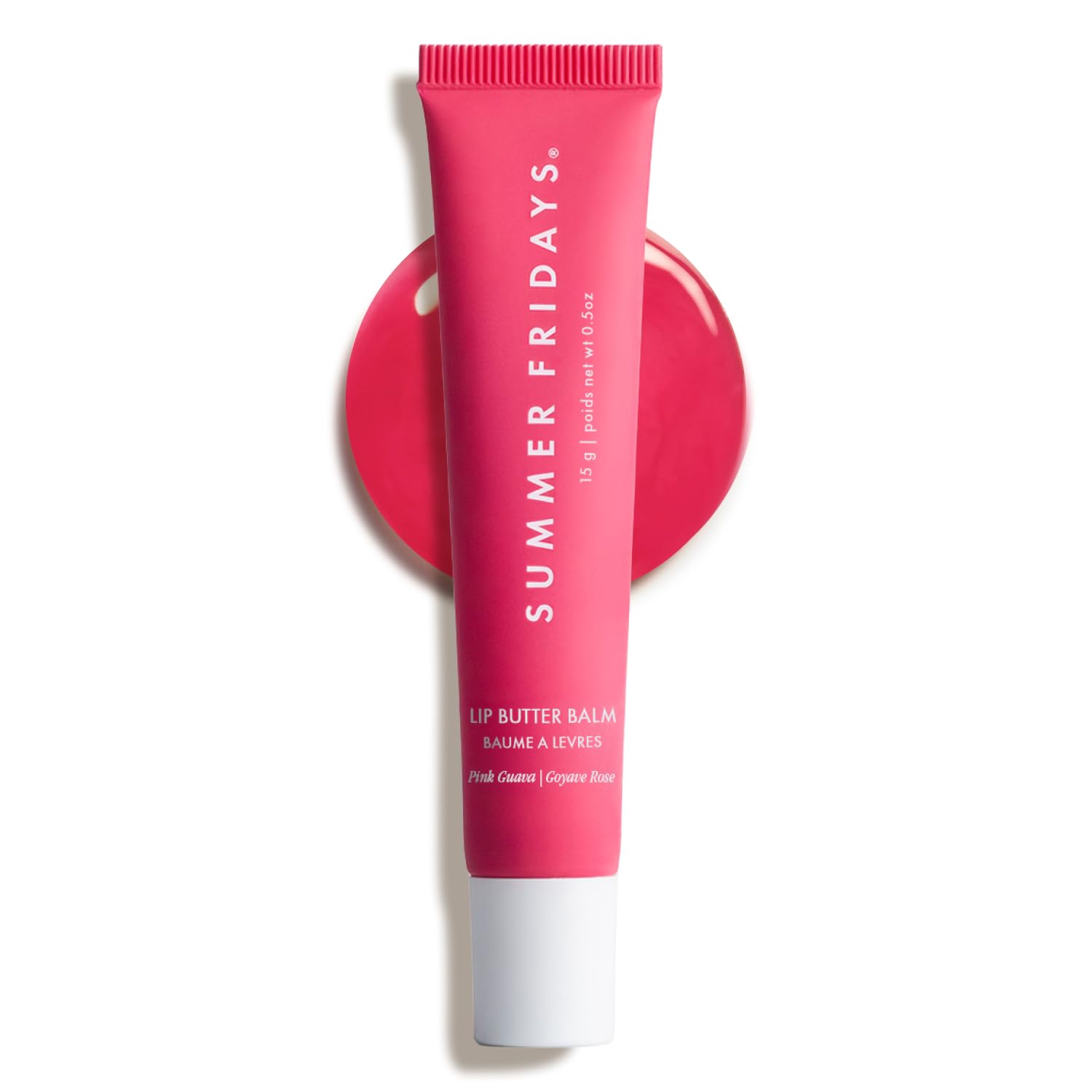 Summer Fridays Tinted Lip Butter Pink Guava compact delivers instant moisture and a light pink tint.