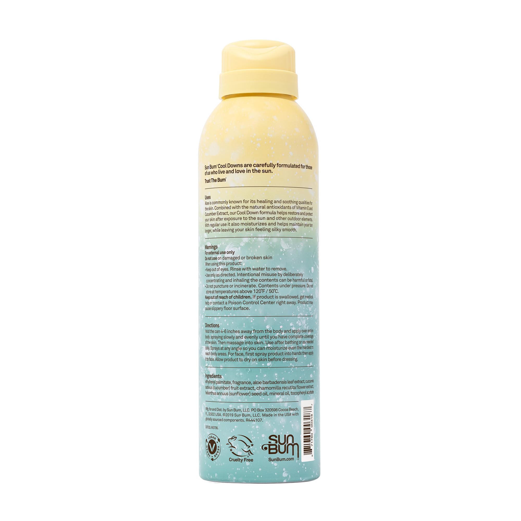 Sun Bum after-sun care product on shelf emphasizes easy use.