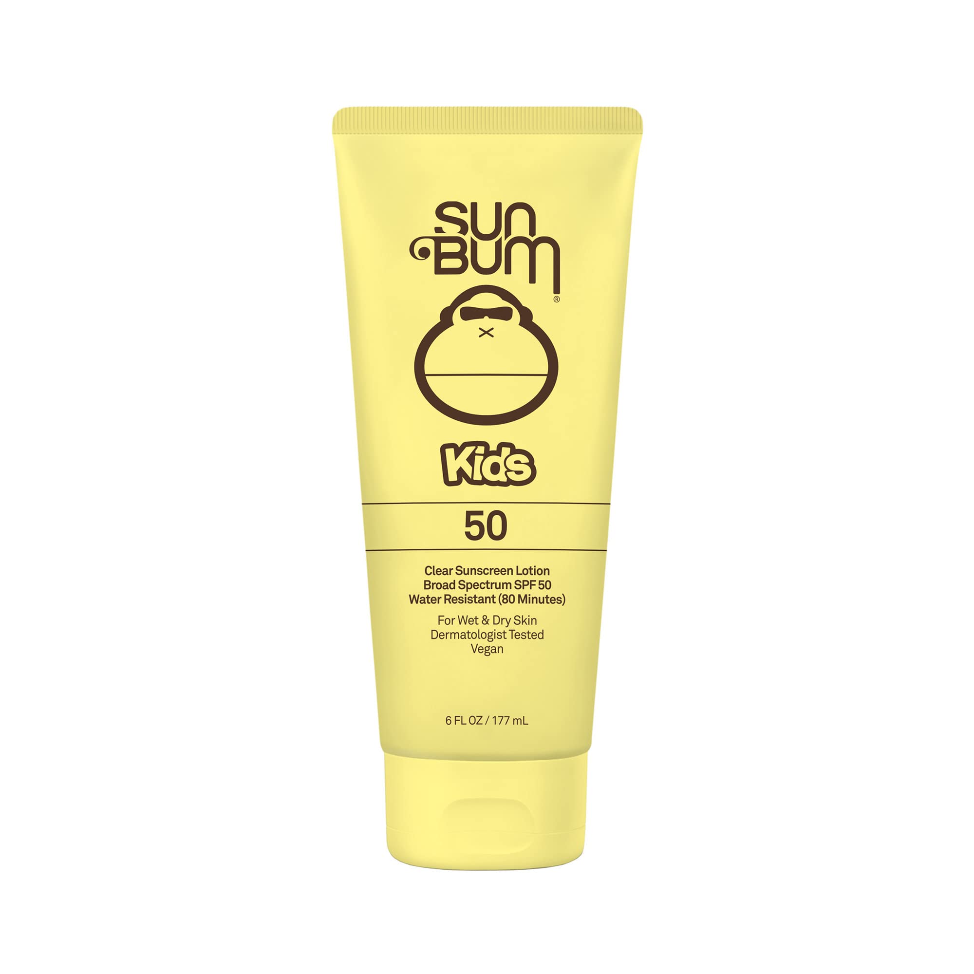 Sun Bum Kids SPF50 loción clara en botella para protección solar de niños.