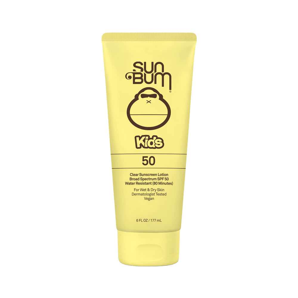 Sun Bum Kids SPF50 loción clara en botella para protección solar de niños.