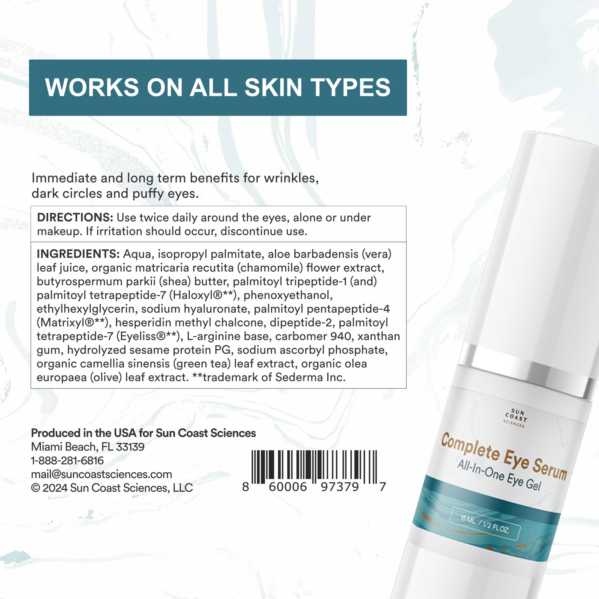 SUN COAST SCIENCES Sérum Ojos Completo, fórmula libre de crueldad para piel delicada.