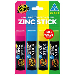 Sun Zapper bâton zinc rose – protection UV pratique et colorée pour toute la famille.